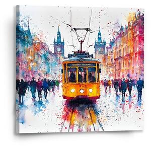 Sablio Obraz Žlutá tramvaj Paint - 50x50 cm