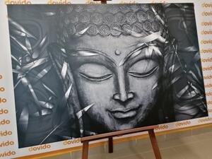 Obraz usmívající se Buddha v černobílém provedení - 60x40 cm