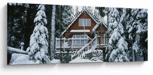 Obraz - Dřevěná chata (s hodinami) (90x30 cm)