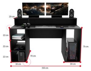 Počítačový herní stůl LENI + LED, 150x74x70, černá
