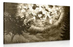 Obraz zářivý měsíc na noční obloze v sépiovém provedení - 60x40 cm