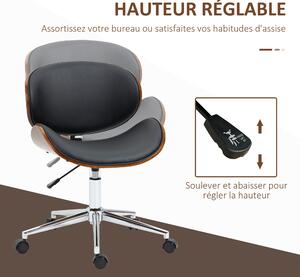 Vinsetto Vintage Design Kancelářská Židle S Výškovým Nastavením 360° Otočné Sedadlo Chromovaná Dřevěná Poplar Syntetická Úprava 53L x 53W x 77-87H cm