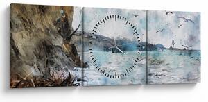 Obraz - Útes, akvarel (s hodinami) (90x30 cm)