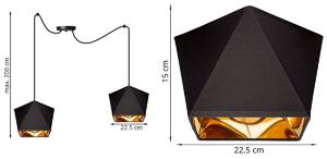 Závěsné svítidlo DIAMOND GOLD SPIDER, 2x černé/zlaté textilní stínítko