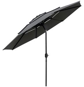 Outsunny Zahradní Slunečník Kola Sklopený Ø 2,85 x 2,5 m s Kličkou pro Otevírání, 2 Větrací Otvory, 180 g/m² Ochrana proti UV, Balkónový Slunečník, Te