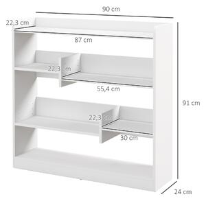 HOMCOM Knihovna s Úložným Prostorem rozměr 90Š x 24H x 91V cm 4 Úrovně 3 Zadní Panely Dřevovláknité Desky Bílá | Aosom