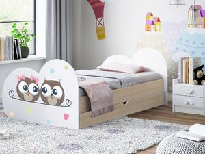 Dětská postel ZAMILOVANÉ SOVIČKY 200x90 cm, se šuplíkem (11 barev) + matrace ZDARMA