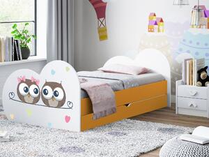 Dětská postel ZAMILOVANÉ SOVIČKY 160x80 cm, se šuplíkem (11 barev) + matrace ZDARMA