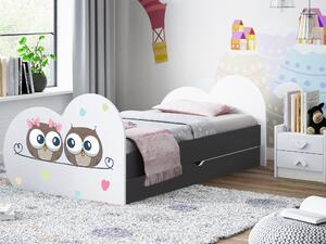 Dětská postel ZAMILOVANÉ SOVIČKY 160x80 cm, se šuplíkem (11 barev) + matrace ZDARMA