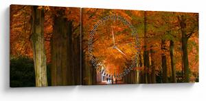 Obraz - Alej stromů na podzim (s hodinami) (90x30 cm)