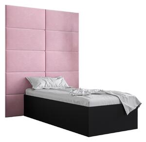 Jednolůžková postel s čalouněným čelem 90 cm Brittany 1 (černá matná + růžová) (s roštem). 1045850