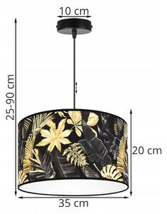 Závěsné svítidlo GOLD FLOWERS, 1x černé textilní stínítko s květinovým vzorem, (fi 35cm)