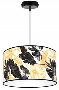 Závěsné svítidlo GOLD FLOWERS, 1x bílé textilní stínítko s květinovým vzorem, (výběr ze 2 barev konstrukce), (fi 35cm)