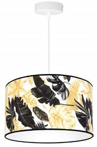 Závěsné svítidlo GOLD FLOWERS, 1x bílé textilní stínítko s květinovým vzorem, (výběr ze 2 barev konstrukce), (fi 35cm)