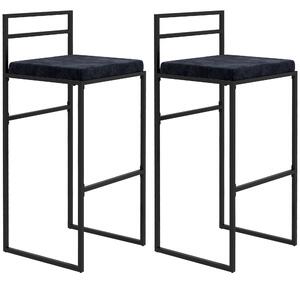 HOMCOM Sada 2 vysokých židlí, barových stoliček, výška 74 cm, ocelová konstrukce, sametový sedák, opěrka na nohy, barové židle, elegantní moderní styl
