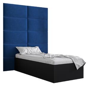 Jednolůžková postel s čalouněným čelem 90 cm Brittany 1 (černá matná + modrá) (s roštem). 1045862