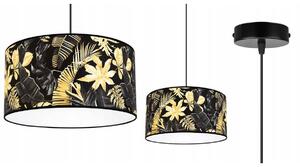 Závěsné svítidlo GOLD FLOWERS, 1x černé textilní stínítko s květinovým vzorem, (fi 40cm)