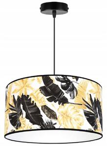 Závěsné svítidlo GOLD FLOWERS, 1x bílé textilní stínítko s květinovým vzorem, (výběr ze 2 barev konstrukce), (fi 40cm)