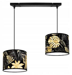 Závěsné svítidlo GOLD FLOWERS, 2x černé textilní stínítko s květinovým vzorem
