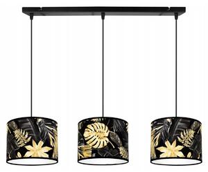 Závěsné svítidlo GOLD FLOWERS, 3x černé textilní stínítko s květinovým vzorem