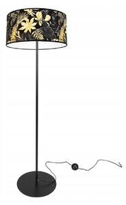 Podlahová lampa GOLD FLOWERS, 1x černé textilní stínítko s květinovým vzorem, (fi 40cm), O