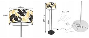 Podlahová lampa GOLD FLOWERS, 1x bílé textilní stínítko s květinovým vzorem, (výběr ze 2 barev konstrukce), (fi 40cm), O
