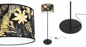 Podlahová lampa GOLD FLOWERS, 1x černé textilní stínítko s květinovým vzorem, (fi 35cm), O