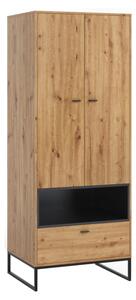 Šatní skříň OLIER, 80x202x60, dub artisan/černá