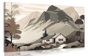 Obraz skandinávská chata v horách - 120x80