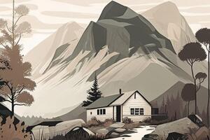 Obraz skandinávská chata v horách - 60x40