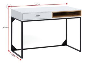 Psací stůl OLIER, 120x80,5x60, bílá/dub artisan