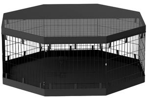 PawHut Psí Ohrádka, Vnitřní Psí Prostor, 8 Skládacích Modulárních Panelů, s Dveřmi, Horním a Dolním Krytem, Ocel, 61 x 61 cm, Černá | Aosom