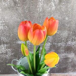 Umělé tulipány gumové (latexové) oranžové, 39 cm- svazek 5 ks