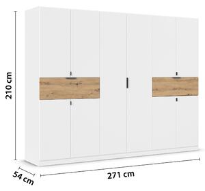 Šatní skříň TICAO V alpská bílá/dub artisan, šířka 271 cm