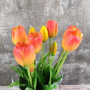 Umělé tulipány gumové (latexové) oranžové, 39 cm- svazek 5 ks