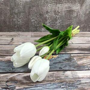 Umělé tulipány gumové (latexové) bílé, 39 cm- svazek 5 ks
