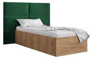 Jednolůžková postel s čalouněným čelem 90 cm Brittany 2 (dub craft zlatý + zelená) (s roštem). 1045920