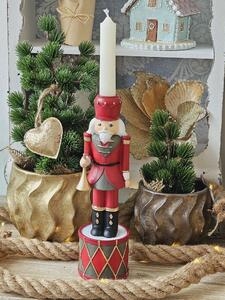 Červený vánoční dekorační svícen Louskáček - 7*7*26 cm