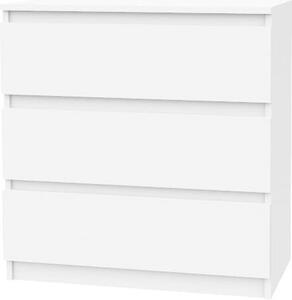 VBChome Komoda se 3 zásuvkami Bílá matná 80 x 39 x 81 cm Bezúchytková zásuvková komoda Dřevěná víceúčelová skříň Víceúčelová skříň do předsíně Ložnice Obývací pokoj Dětský pokoj Snadná montáž