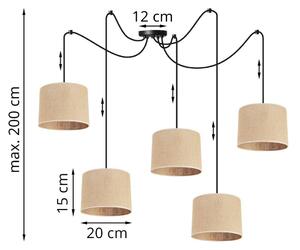 Závěsné svítidlo JUTA SPIDER, 5x jutové textilní stínítko, (výběr ze 2 barev konstrukce), (fi 20cm)