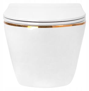 Závěsné WC Rea CARLO mini RIMLESS + Duroplast sedátko flat - bílé se zlatým okrajem
