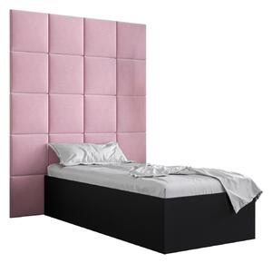 Jednolůžková postel s čalouněným čelem 90 cm Brittany 3 (černá matná + růžová) (s roštem). 1045958