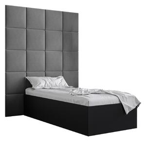Jednolůžková postel s čalouněným čelem 90 cm Brittany 3 (černá matná + šedá) (s roštem). 1045964