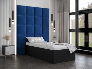 Jednolůžková postel s čalouněným čelem 90 cm Brittany 3 (černá matná + modrá) (s roštem). 1045970