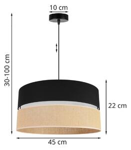 Závěsné svítidlo JUTA, 1x jutové/černé textilní stínítko, (fi 45cm), B