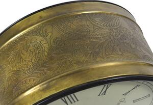 Oboustranné závěsné hodiny, zlatá, květinový motiv, zdobený mosazný plech, 26cm