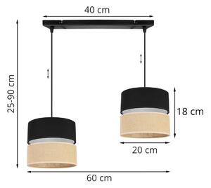 Závěsné svítidlo JUTA, 2x jutové/černé textilní stínítko, B