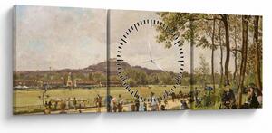 Obraz - French 19th Century, Race Course at Longchamps, reprodukce (s hodinami) (90x30 cm)