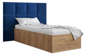 Jednolůžková postel s čalouněným čelem 90 cm Brittany 4 (dub craft zlatý + modrá) (s roštem). 1046025