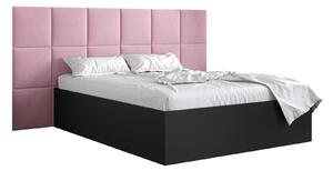 Manželská postel s čalouněným čelem 160 cm Brittany 4 (černá matná + růžová) (s roštem). 1046039